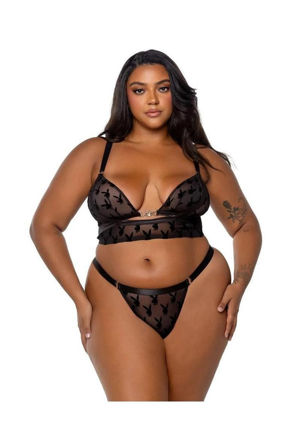 Playboy Bunny Charm Bralette Set - 1xlarge - Black - XLarge
