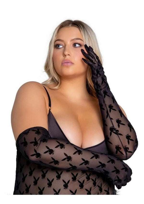 Playboy Bunny Noir Gloves - Black - Queen