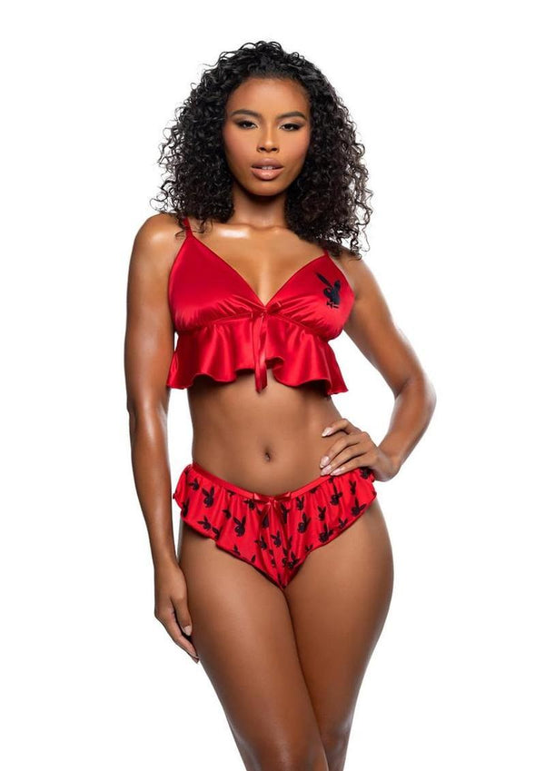 Playboy Flutter Bunny Lounge - Black/Red - Medium/Small - 2 Piece/Set