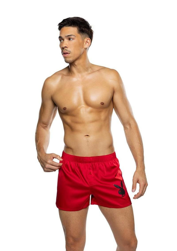 Playboy Men's Burnout Bunny Boxer Briefs - Black/Red - Large