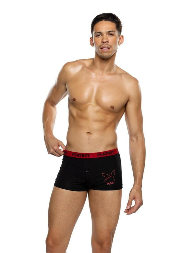 Playboy Men's Tuxedo Modal Boxer Briefs - Black/Red - XLarge