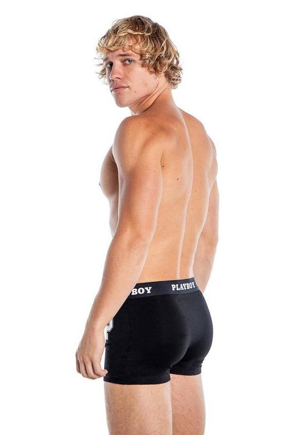 Playboy Mens Varsity Boxer Briefs - Black/White - 1xlarge