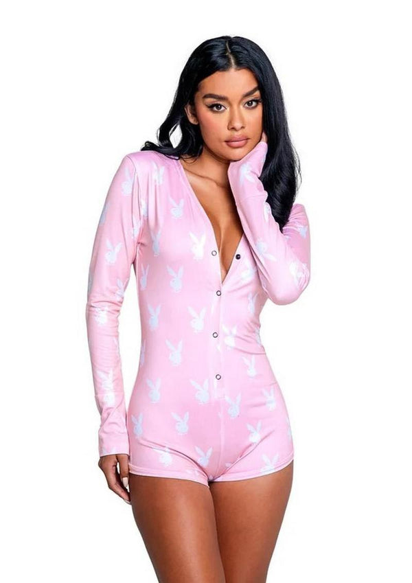 Playboy Slumber Bunny Romper - Pink/White - Large/Medium