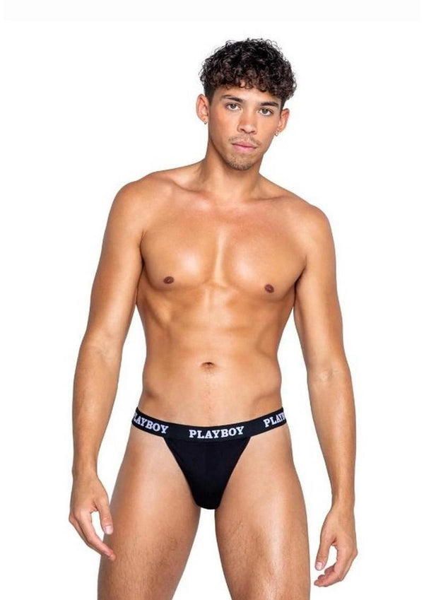 Playboys Mens Modal Gym Thong - Black/White - Small