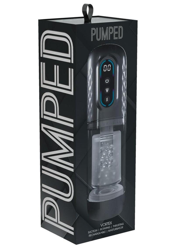 Pumped Vortex Multi Function Suction Rotating Thrusting Rechargeable Masturbator - Grey/Gun Metal