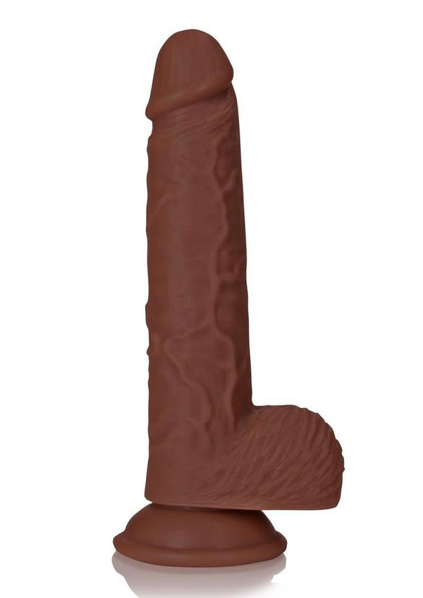 Realrock Realistic Skin Straight Realistic Dildo with Balls and Suction Cup - Chocolate - 8in