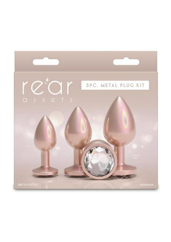 Rear Assets Tapered Trainer Chrome Plated Anal Plugs Kit - Tan - 3pc/Set