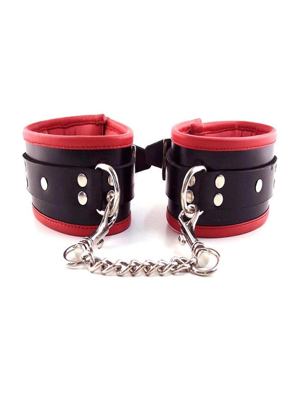 Rouge Padded Leather Adjustable Wrist Cuffs - Black/Red
