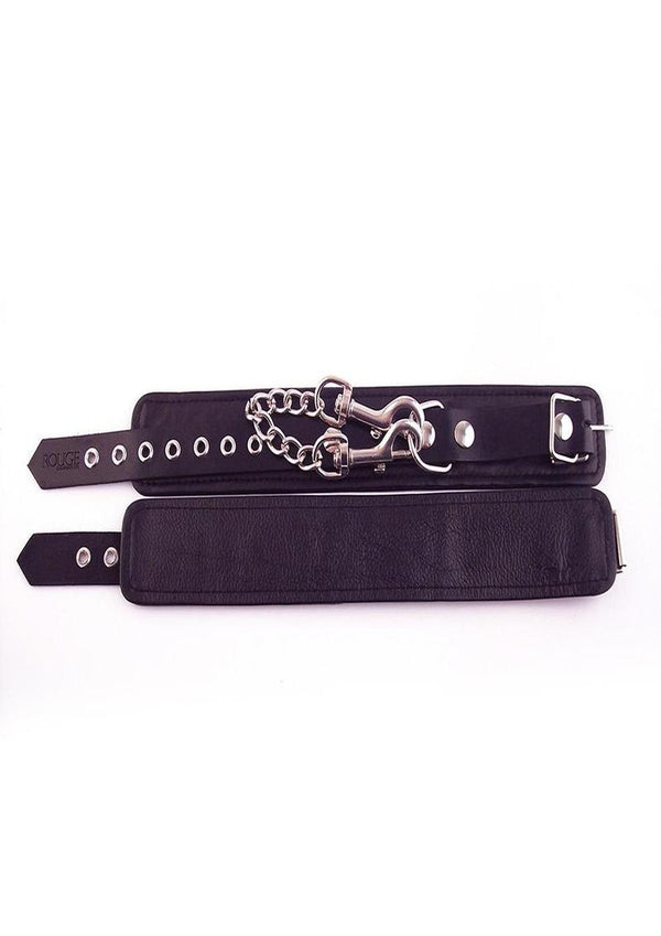 Rouge Plain Leather Adjustable Ankle Cuffs - Black