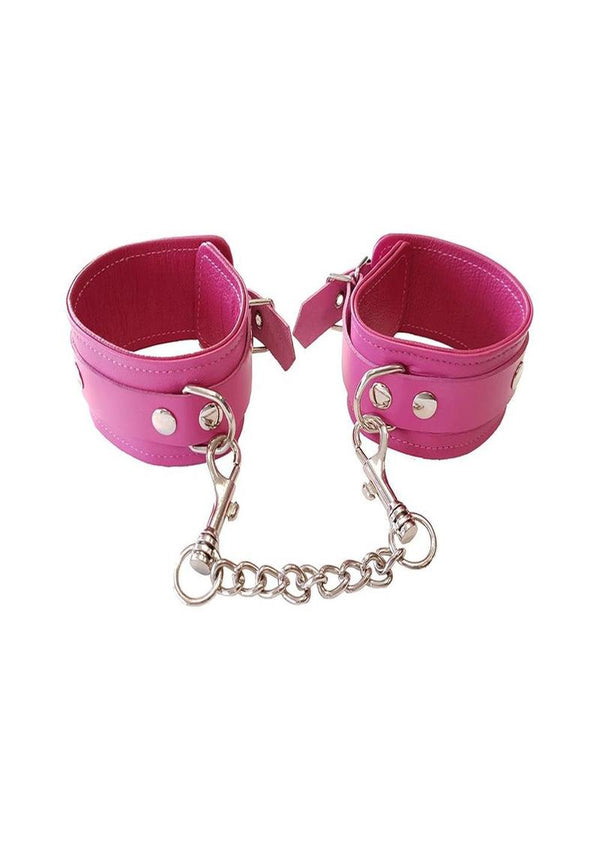 Rouge Plain Leather Adjustable Ankle Cuffs - Pink