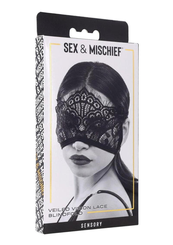 Sex and Mischief Veiled Vision Lace Blindfold - Black
