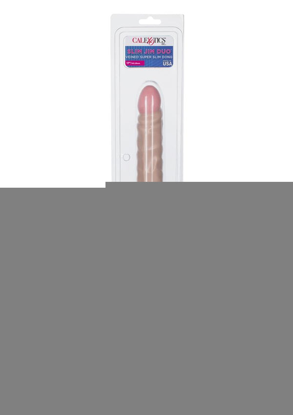 Slim Jim Duo Veined Super Slim Double Dildo - Vanilla - 17in