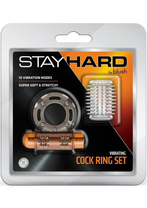 Stay Hard Vibrating Rechargeable Clitoral Stimulating Cock Ring Set with Spiked Sleeve - Multicolor