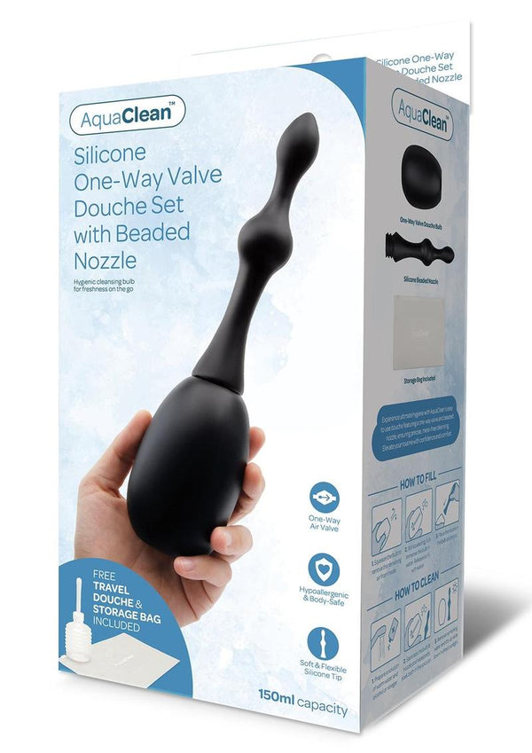Aquaclean 150ml One Way Valve Douche with Anal Bead Nozzle