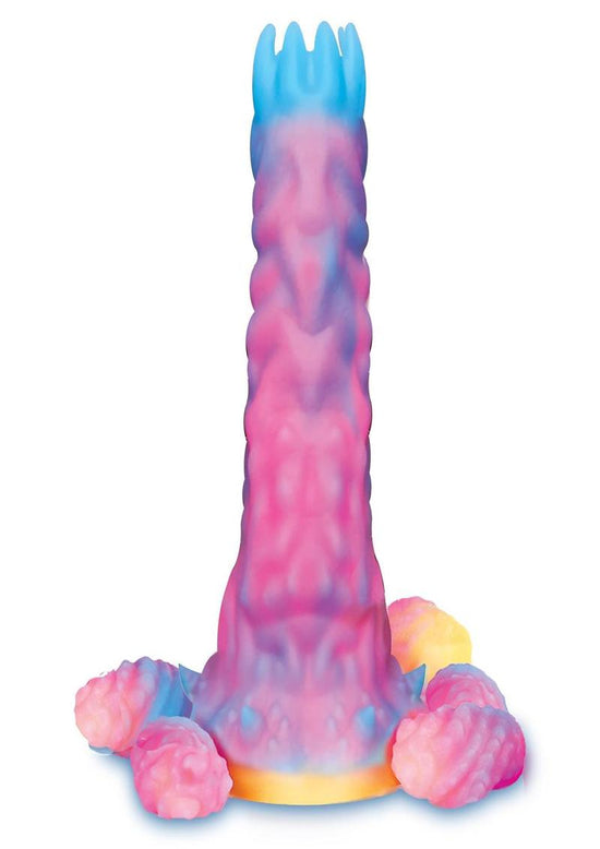 Alien Nation Glo-Vopositor Silicone Glow In The Dark Dildo with Eggs - Blue/Glow In The Dark/Pink