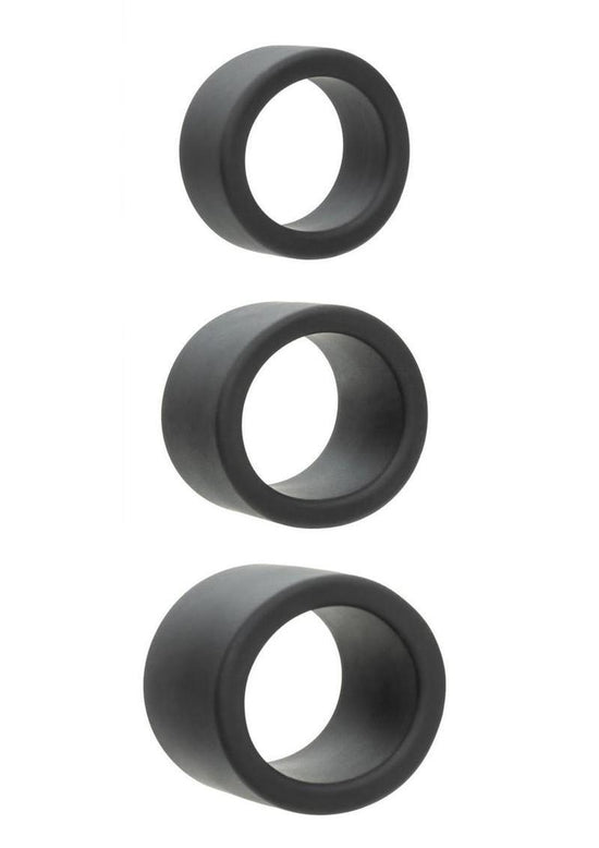 Alpha Liquid Silicone Cock Ring Endurance - Black - 3 Piece/Set