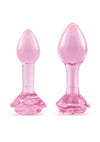 B Vibe Pink Roses Glass Butt Plug Training - 2pc/Set