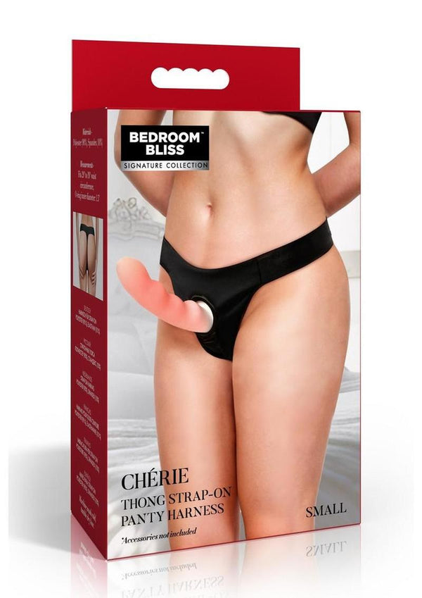 Bedroom Bliss ChÃ©rie Thong Strap-On Panty Harness - Black - Small