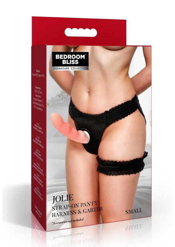 Bedroom Bliss Jolie Strap-On Panty Harness and Garter - Black - Small