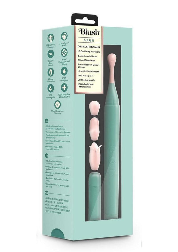 Blush Collection Sage Rechargeable Oscillating Wand Vibrator - Green