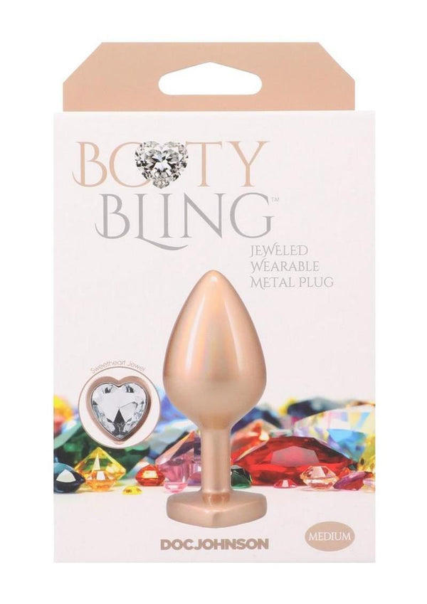 Booty Bling Heart Diamond Jeweled Wearable Metal Plug - Gold/Metal - Medium