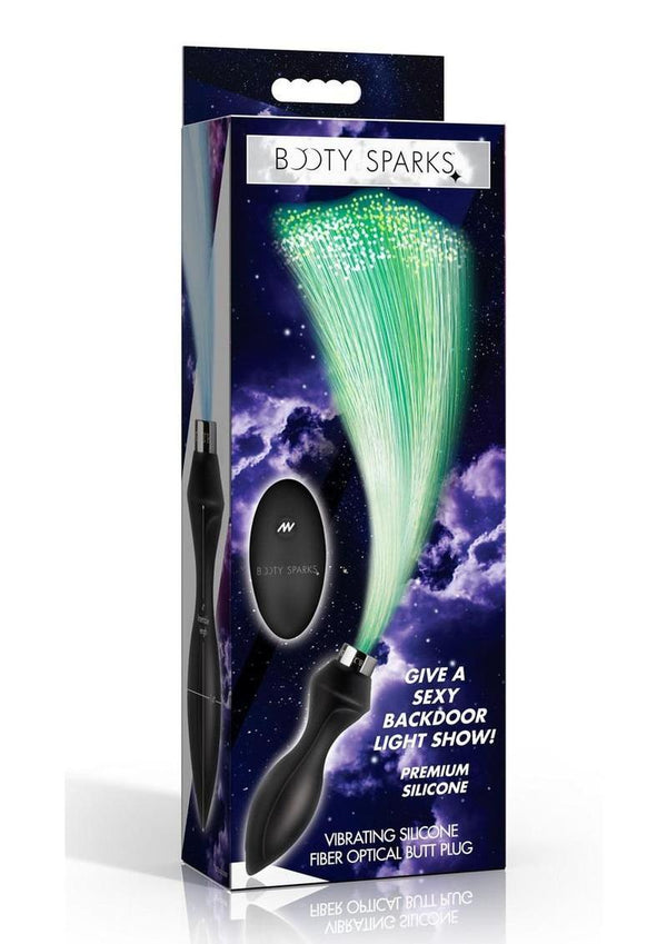 Booty Sparks Vibrating Silicone Optical Fiber Rechargeable Butt Plug with Remote - Black/Multiple