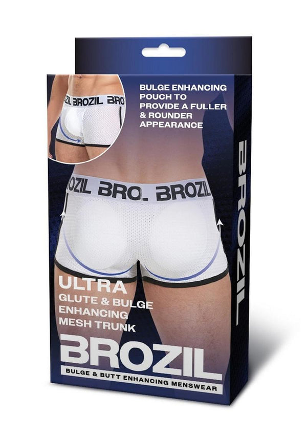 Brozil Ultra Glute and Bulge Enhancing Mesh Trunk - White - Large/XLarge