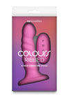 Colours Ribbed Rechargeable Silicone Vibrating Dildo with Remote Control - Pink - 5in