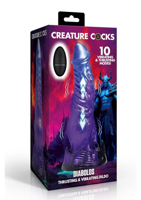 Creature Cocks Diabolos Thrusting and Vibrating Rechargeable Silicone Dildo - Black/Purple