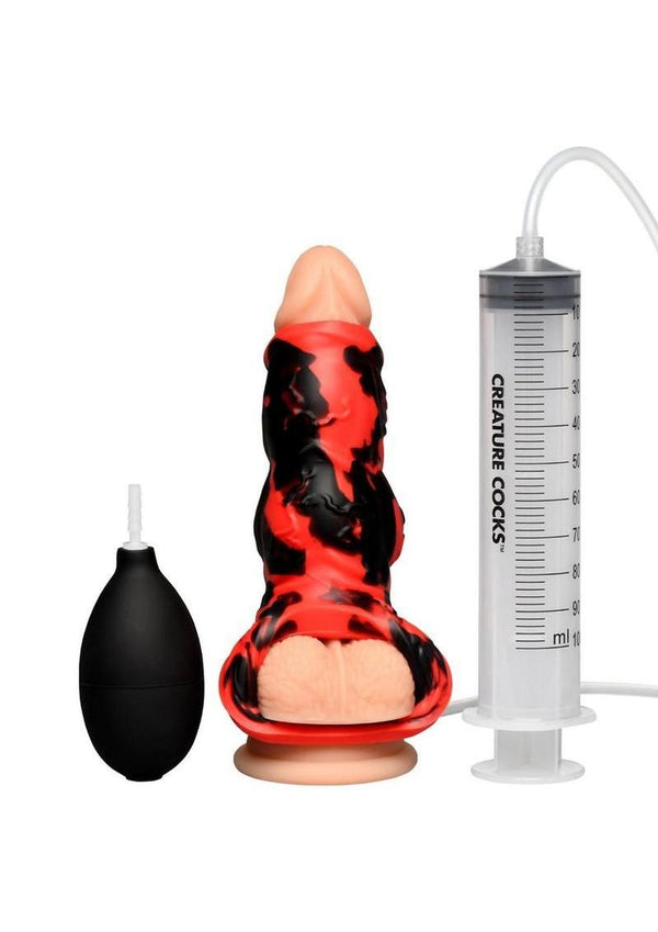 Creature Cocks Hell Hound Squirting Silicone Penis Enhancer - Black/Red