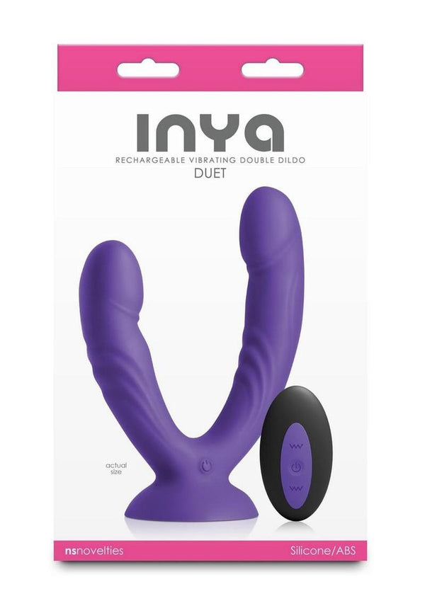 Inya Duet Rechargeable Silicone Vibrating Double Dildo with Remote - Purple