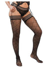 Kixies Anna Sheer Diamond Pattern Thigh Highs - Size B - Black - Medium