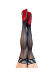 Kixies Ginny Sheer with Back Seamed Thigh Highs - Size A - Black/Red - Small