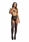 Le Desir Fishnet and Lace Garterbelt Stocking - Black - One Size