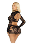 Leg Avene Lace Cut-Out Bra Top, Attached Shrug, and Boy Shorts