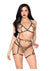 Leg Avenue Adjustable Applique Bra Top, Pearl Strand G-String Panty, and Matching Garter Harness - Black/Gold - One Size - 3 Piece