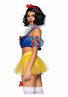 Leg Avenue Bad Apple Snow White, Shimmer Halter Bandeau with Organza Puff Sleeves and Ruffle Collar, Garter Panty with Shimmer Sheer Skirt, and Matching Bow Headband - Multicolor - Large - 3 Piece