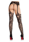 Leg Avenue Bloom Net Stockings with Cut-Out Thigh Detail and Attached Garter Belt