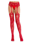Leg Avenue Bloom Net Stockings with Cut-Out Thigh Detail and Attached Garter Belt