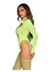 Leg Avenue Fishnet Halter Suspender Bodystocking and Layered Opaque Cut-Out Teddy - Green - One Size - 2 Piece
