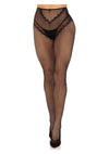 Leg Avenue French Cut Crotchless Fishnet Tights with Heart Backseam and Faux Lace Up Back - Black - One Size