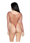 Leg Avenue High-Cut Industrial Net Bodysuit - Burgundy - One Size