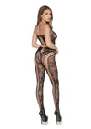 Leg Avenue Net and Lace Crop Top and Crotchless Tights (2 Piece) - One Size - Blk