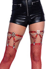 Leg Avenue Pentagram Studded Iridescent Thigh High Garter Suspender with Chain Detail - Red - One Size