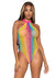 Leg Avenue Rainbow Striped Net Halter Bodysuit with Snap Crotch - Multicolor