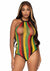 Leg Avenue Rasta Net Snap Crotch Racer Back Bodysuit - Multicolor - One Size