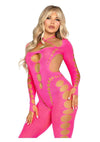 Leg Avenue Seamless Opaque Cut-Out Footless Bodystocking - Pink - One Size