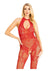 Leg Avenue Seamless Rhinestone Fishnet Bodystocking with Keyhole and Lace Lingerie Detail - Red - One Size