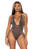 Leg Avenue Shimmer Sheer Lurex Rhinestone Bodysuit with Thong Back and Convertible Wrap-Around Straps - Black/Silver - One Size