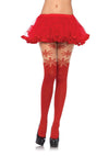 Leg Avenue Spandex Snowflake Opaque Pantyhose with Sheer Thigh Accent - Red - One Size